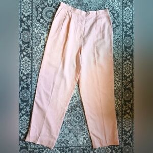 Talbots Vintage Linen Blend High Rise Pleated Pants Pink Trousers Ankle 14 Long